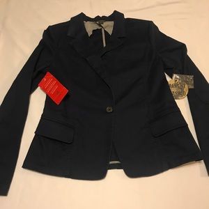 Peyton Jensen Navy Blue Harper Blazer Womens Sz S Cotton Blend Elbow Patch
